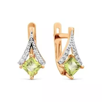 Серьги с хризолитами и фианитами Линии Любви