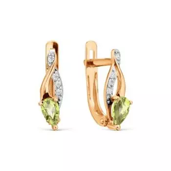 Серьги с хризолитами и фианитами Линии Любви