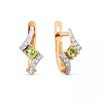 Серьги с хризолитами и фианитами Линии Любви