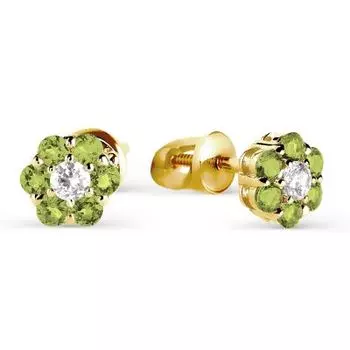 Серьги с хризолитами и фианитами Линии Любви