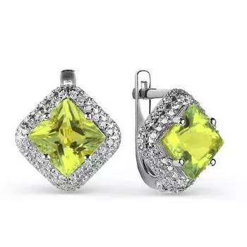 Серьги с хризолитами и фианитами Линии Любви