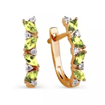 Серьги с хризолитами и фианитами Линии Любви