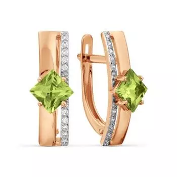 Серьги с хризолитами и фианитами Линии Любви