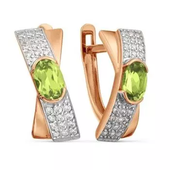 Серьги с хризолитами и фианитами Линии Любви