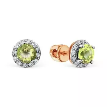 Серьги с хризолитами и фианитами Линии Любви