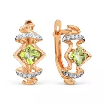 Серьги с хризолитами и фианитами Линии Любви