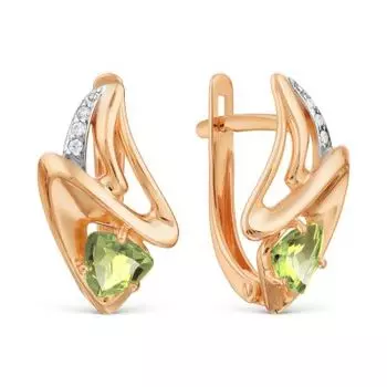 Серьги с хризолитами и фианитами Линии Любви