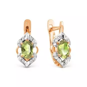 Серьги с хризолитами и фианитами Линии Любви