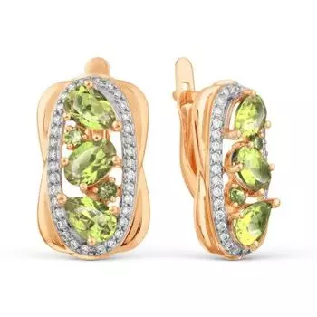 Серьги с хризолитами и фианитами Линии Любви