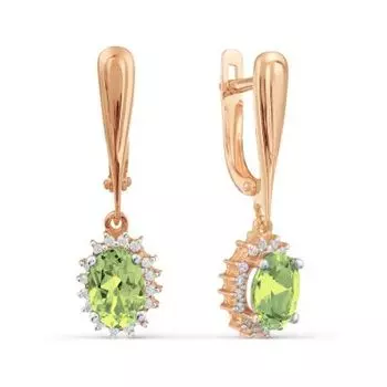 Серьги с хризолитами и фианитами Линии Любви