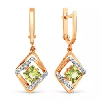 Серьги с хризолитами и фианитами Линии Любви