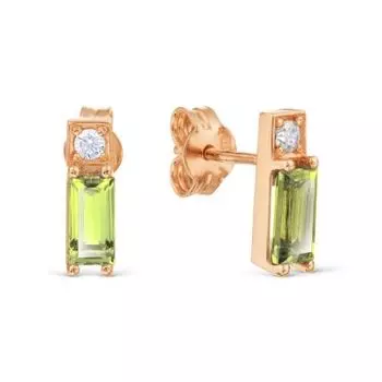 Серьги с хризолитами и фианитами Линии Любви