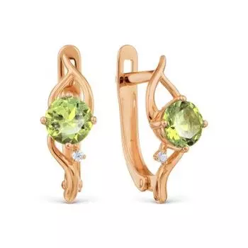 Серьги с хризолитами и фианитами Линии Любви