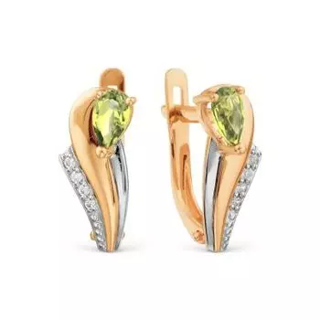 Серьги с хризолитами и фианитами Линии Любви