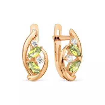 Серьги с хризолитами и фианитами Линии Любви