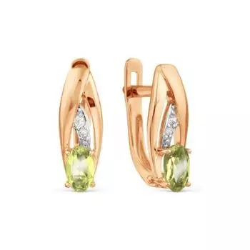 Серьги с хризолитами и фианитами Линии Любви