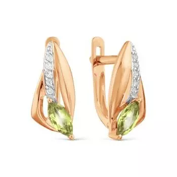 Серьги с хризолитами и фианитами Линии Любви