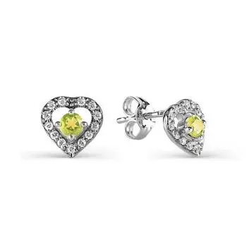 Серьги с хризолитами и фианитами Линии Любви