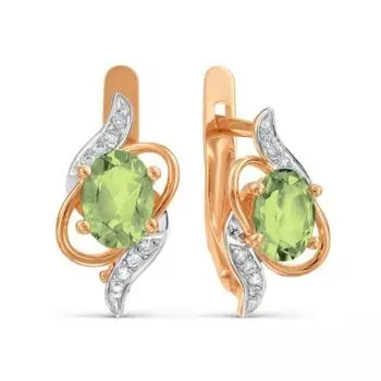 Серьги с хризолитами и фианитами Линии Любви