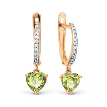 Серьги с хризолитами и фианитами Линии Любви