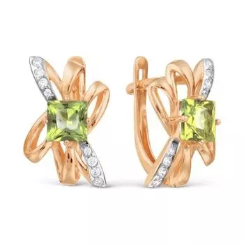 Серьги с хризолитами и фианитами Линии Любви