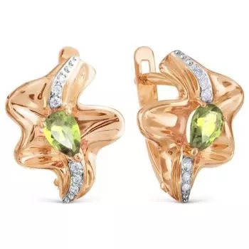 Серьги с хризолитами и фианитами Линии Любви