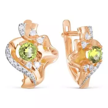 Серьги с хризолитами и фианитами Линии Любви