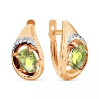 Серьги с хризолитами и фианитами Линии Любви