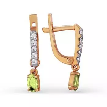 Серьги с хризолитами и фианитами Линии Любви