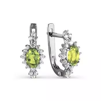 Серьги с хризолитами и фианитами Линии Любви