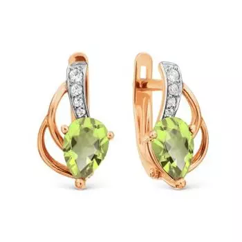 Серьги с хризолитами и фианитами Линии Любви