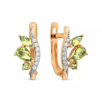 Серьги с хризолитами и фианитами Линии Любви