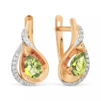 Серьги с хризолитами и фианитами Линии Любви