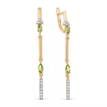 Серьги с хризолитами и фианитами Линии Любви