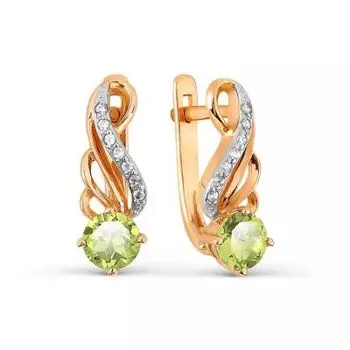 Серьги с хризолитами и фианитами Линии Любви