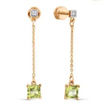 Серьги с хризолитами и фианитами Линии Любви