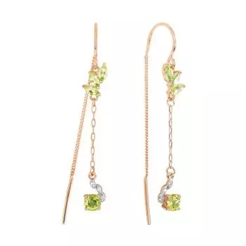 Серьги с хризолитами и фианитами Линии Любви