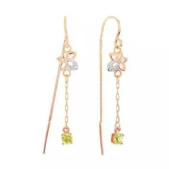 Серьги с хризолитами и фианитами Линии Любви