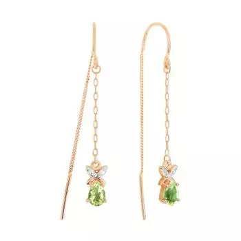 Серьги с хризолитами и фианитами Линии Любви