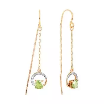 Серьги с хризолитами и фианитами Линии Любви