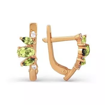 Серьги с хризолитами и фианитами Линии Любви