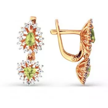 Серьги с хризолитами и фианитами Линии Любви