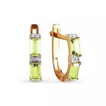 Серьги с хризолитами и фианитами Линии Любви