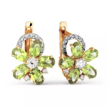 Серьги с хризолитами и фианитами Линии Любви