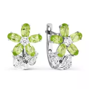 Серьги с хризолитами и фианитами Линии Любви