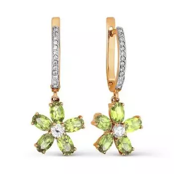 Серьги с хризолитами и фианитами Линии Любви