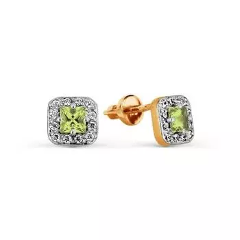 Серьги с хризолитами и фианитами Линии Любви