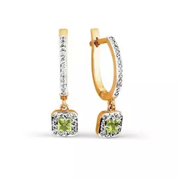 Серьги с хризолитами и фианитами Линии Любви