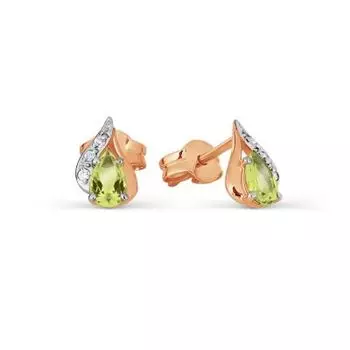 Серьги с хризолитами и фианитами Линии Любви