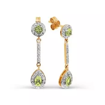 Серьги с хризолитами и фианитами Линии Любви